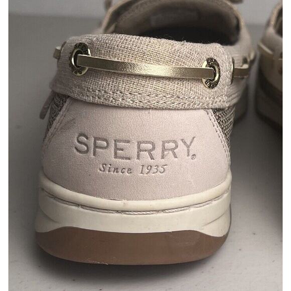Sperry Top Sider Angelfish Boat Shoe Linen & Gold Size 7.5 Slip on Loafer EUC - Picture 14 of 15
